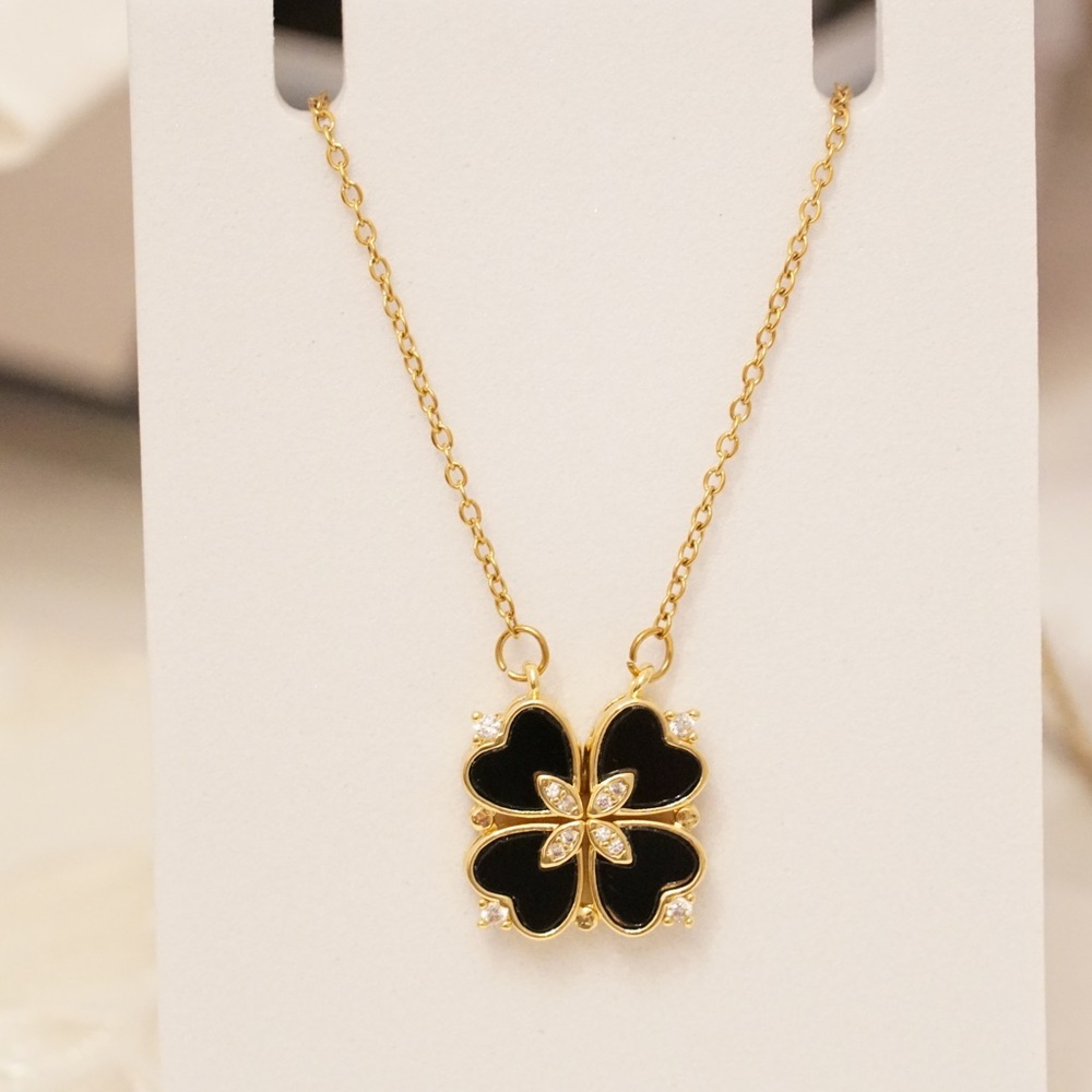 Elegant Gold and Black Clover Necklace
